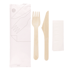 Set fourchette, couteau et serviette sous sachet